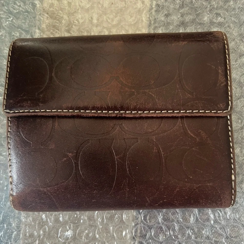 Coach EUC Vtg Saddle Brown Leather Bi-Fold Card Holder Snap Front Coin Wallet